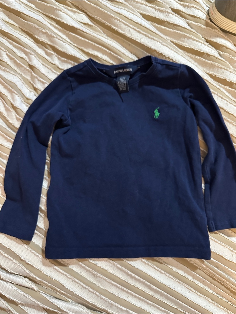 Ralph Lauren Navy Long-Sleeve Tee with Green Pony Logo